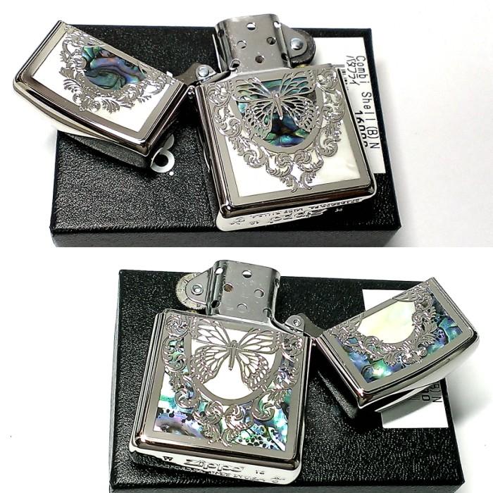ZIPPO アーマー ジッポ ライター バタフライ 蝶 コンビシェル 天然貝