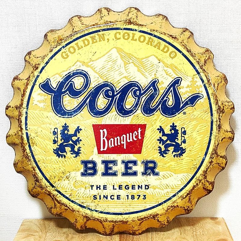 ブリキ看板 クアーズ ボトルキャップ Coors Banquet Weathered ビール アンティーク ロゴ 壁飾り かわいい 正規品