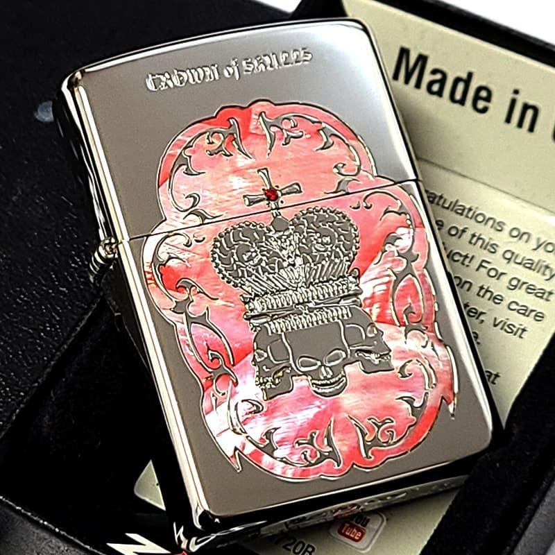 ZIPPO（ジッポー） ライター ピンクシェル インレイ クラウン スカル 