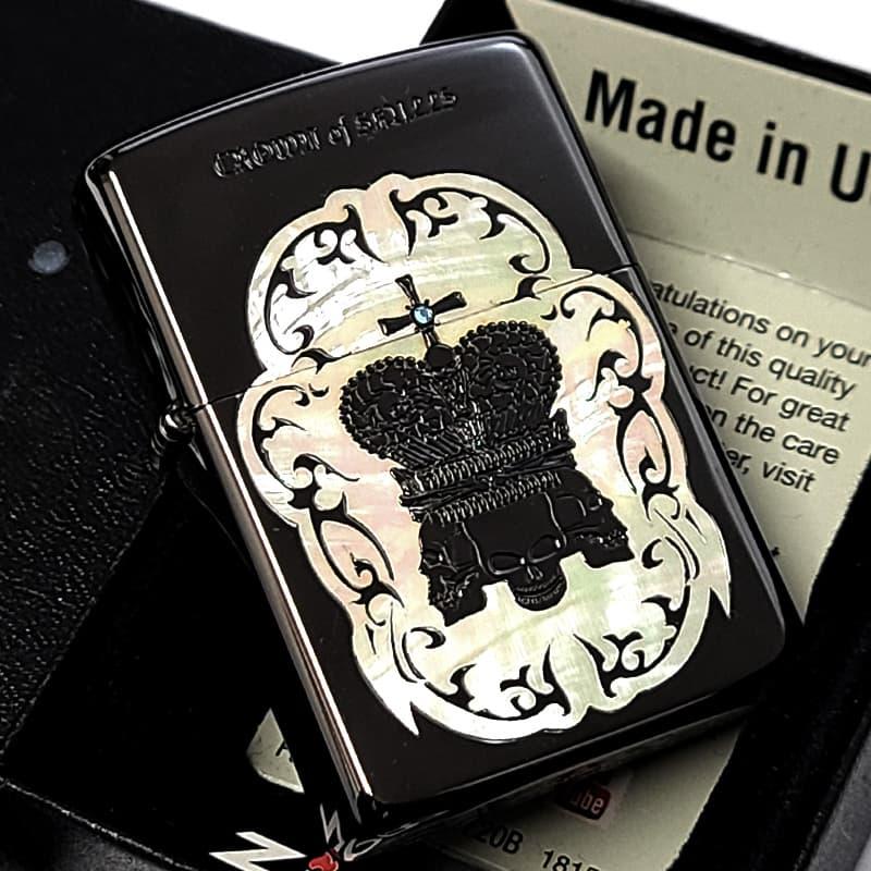 ZIPPO（ジッポー） シェルインレイ クラウン スカル ジッポ ライター 