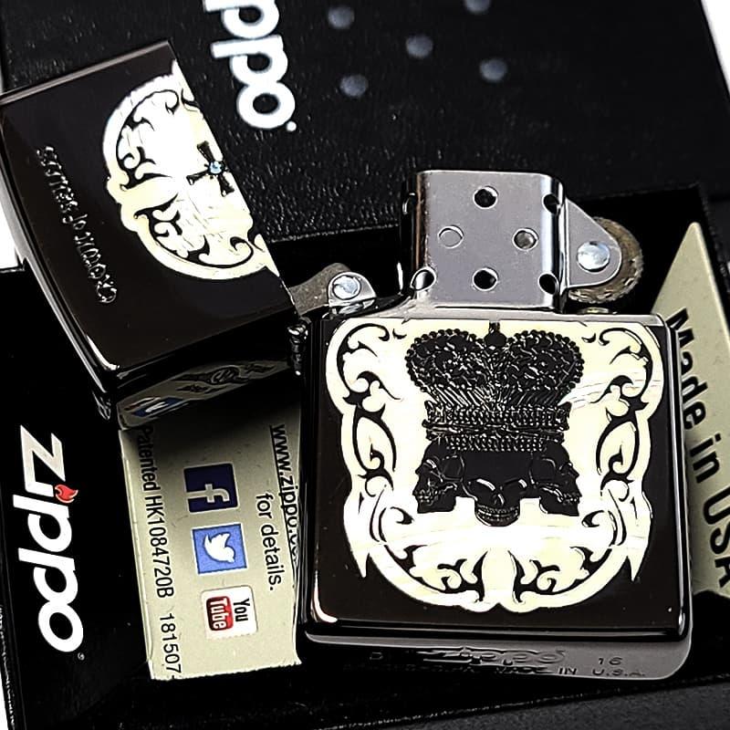 ZIPPO（ジッポー） シェルインレイ クラウン スカル ジッポ ライター 