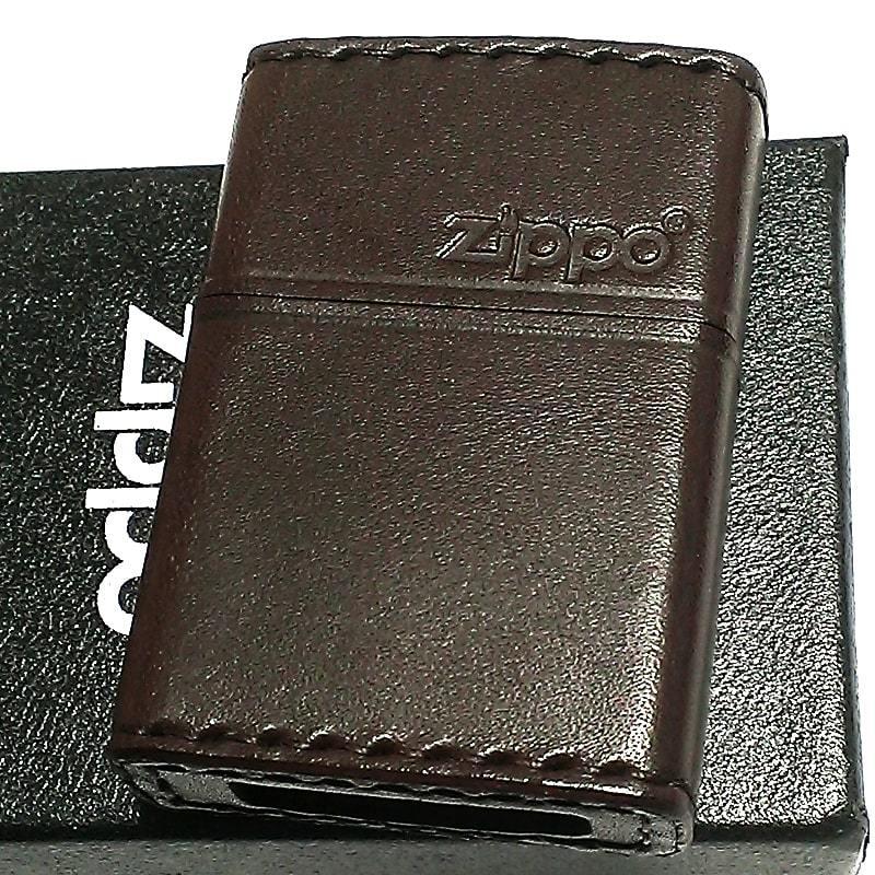 Zippo ライター 本革巻き ジッポ ロゴ ブラウン 市販 レザー 牛革 プレゼント メンズ 茶 シンプル かっこいい ギフト