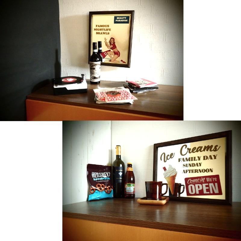 鏡 おしゃれ 壁掛け パブミラー レトロ ミラー カウガール かわいい