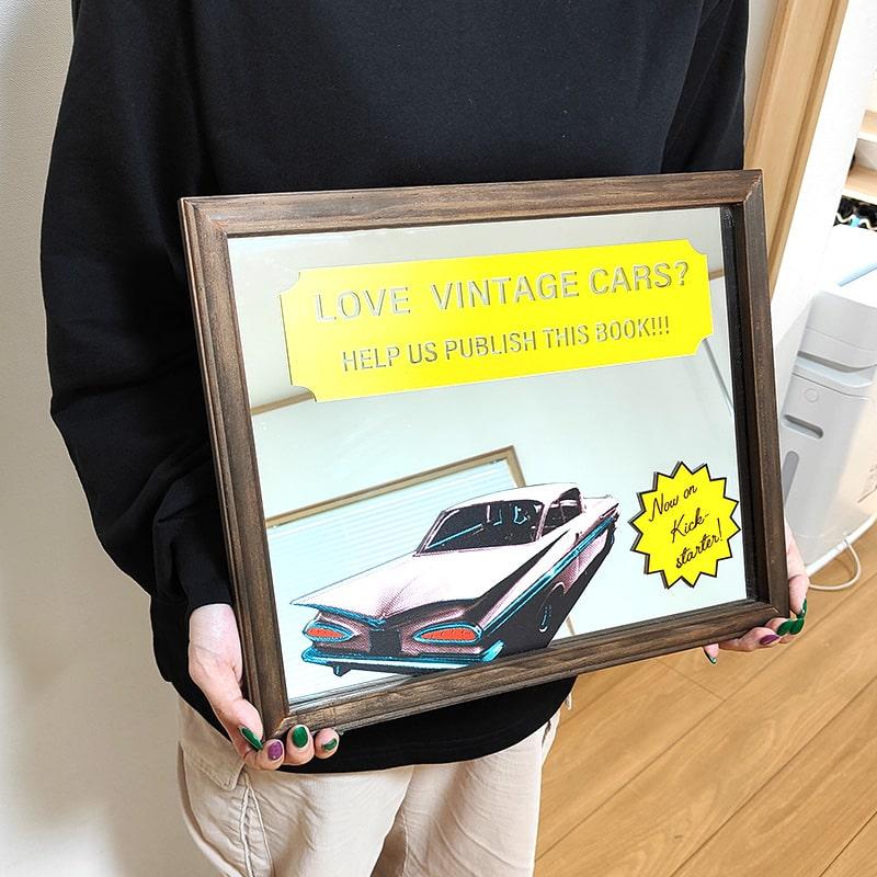 アンティーク パブミラー 看板 壁掛け レトロ フレーム 鏡 アメリカン 雑貨 鏡 ウッド パブミラー スクエア 26×40cm ウッドフレーム 木枠