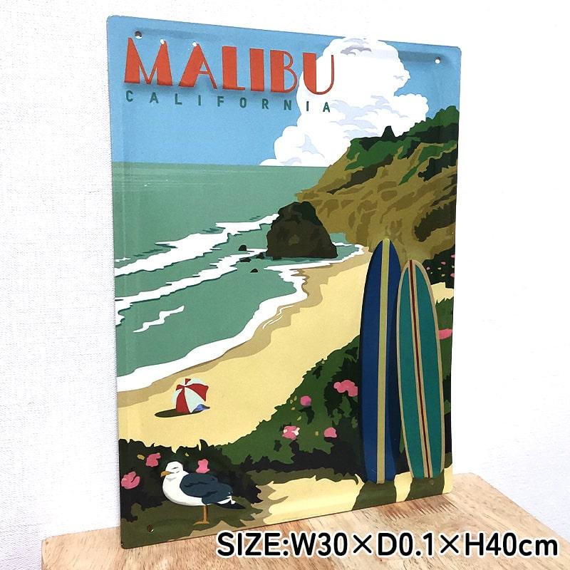 ブリキ看板 風景 レトロ リゾート エンボスメタルプレート MALIBU 壁