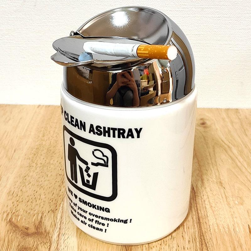 灰皿 ドームアッシュトレイ KEEP CLEAN ホワイト タバコ 蓋つき 陶器