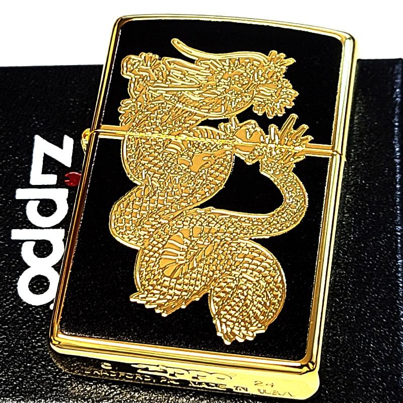 ZIPPO ドラゴン 和柄 ジッポ ライター 彫刻 竜 ブラック＆ゴールド