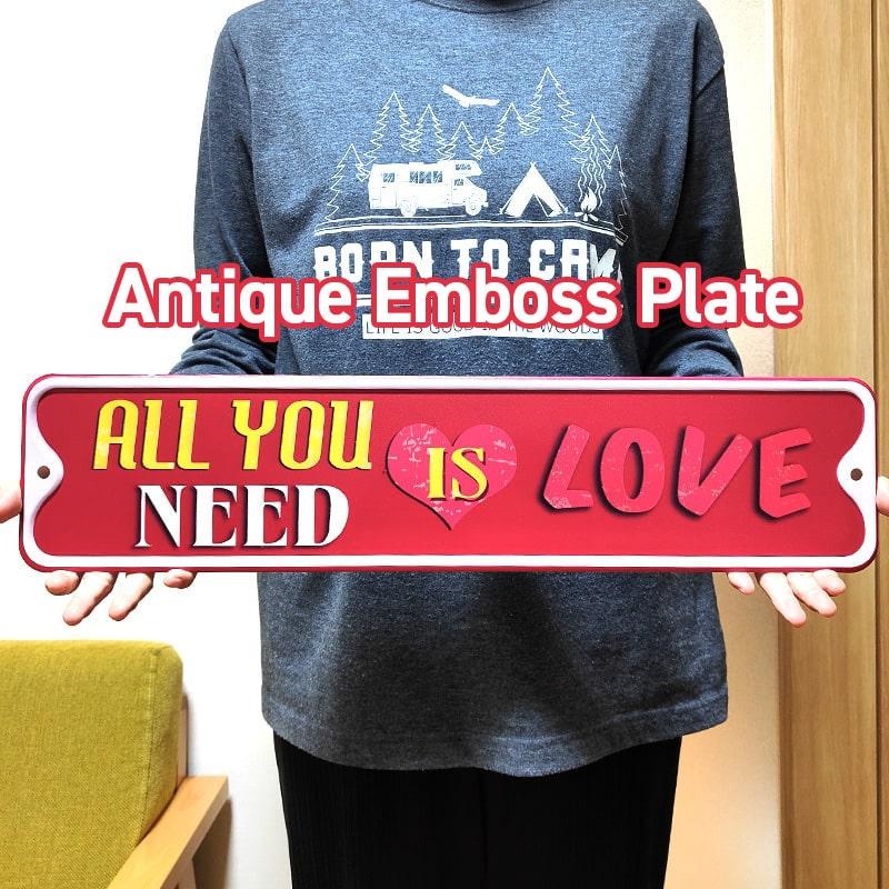アメリカン レトロ ブリキ看板 かわいい ALL YOU NEED IS LOVE 壁飾り