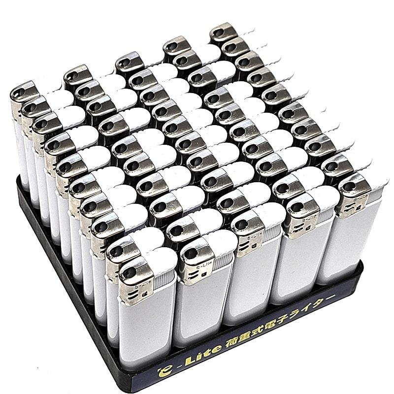 荷重式電子ライター 使い切り 50本セット e-Lite ホワイト 喫煙具 ガス