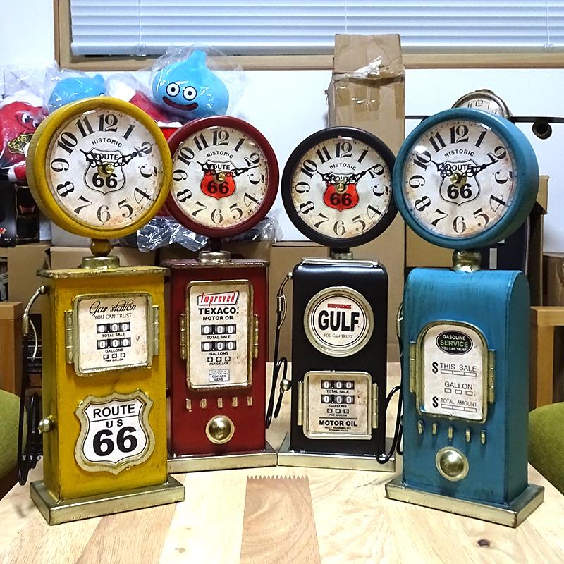 アメリカン レトロ 置時計 ビンテージ ガスポンプ 4カラー 選べる