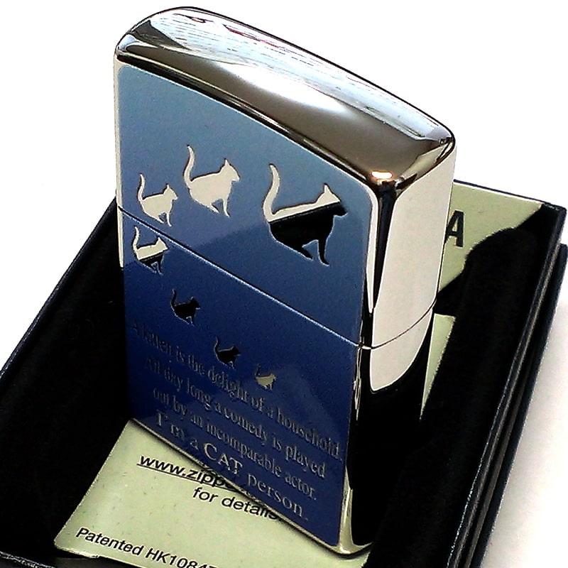 ZIPPO ライター 猫 メッセージキャット 可愛い ブルー シルバー