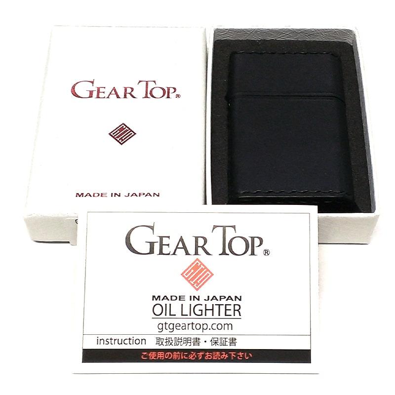 オイルライター ギアトップ 革巻き ブラック 日本製 ライター 本牛革 黒 GEAR TOP 重厚 かっこいい おしゃれ 国産品 メンズの画像