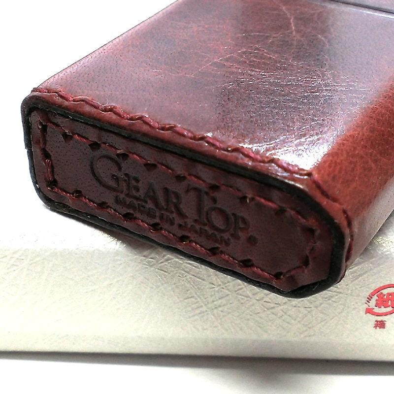 オイルライター 日本製 ギアトップ 革巻き レッド 本牛革 赤 GEAR TOP 重厚 かっこいい おしゃれ 国産品 メンズ プレゼント ギフトの画像