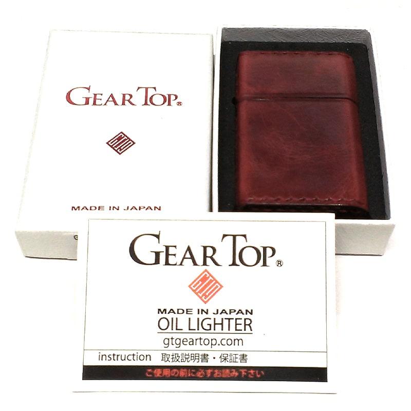 オイルライター 日本製 ギアトップ 革巻き レッド 本牛革 赤 GEAR TOP 重厚 かっこいい おしゃれ 国産品 メンズ プレゼント ギフトの画像