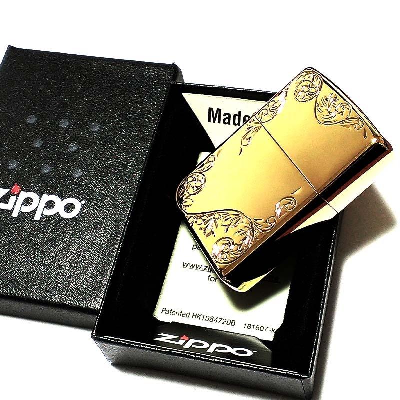 ZIPPO ライター 手彫り彫刻 アラベスク ジッポ K24 純金メッキ