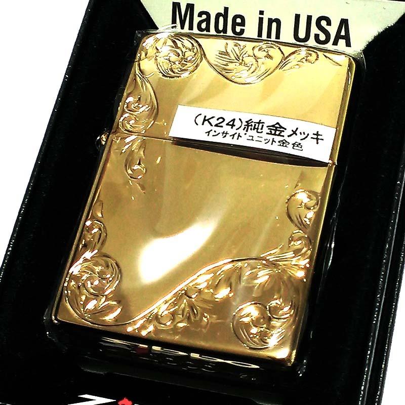 ZIPPO ライター 手彫り彫刻 アラベスク ジッポ K24 純金メッキ