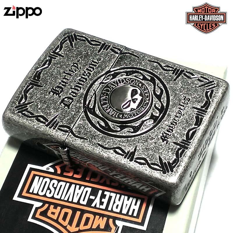 一部予約販売】 ZIPPO ハーレーダビットソン スカル 有刺鉄線 バレル
