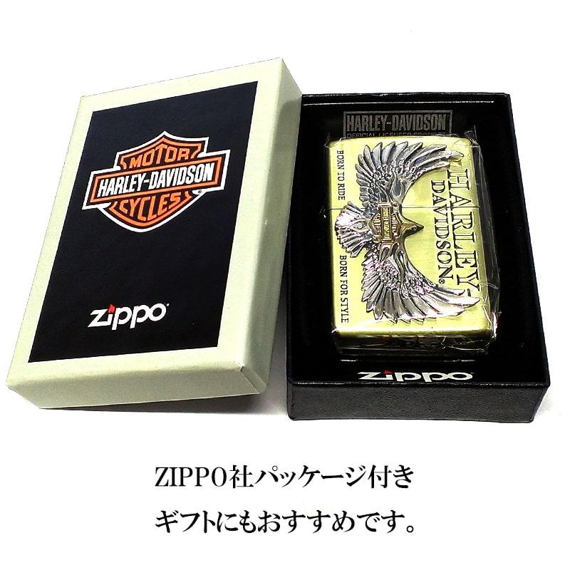 ZIPPO ハーレー ダビッドソン 金銀 イーグル 鷹 シルバーメタル 彫刻 ゴールド かっこいい 大型コンビメタル ジッポライター 渋い_5