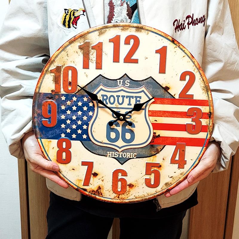 アメリカン レトロ 掛時計 US ROUTE66 ビンテージ 鉄製 カラフル