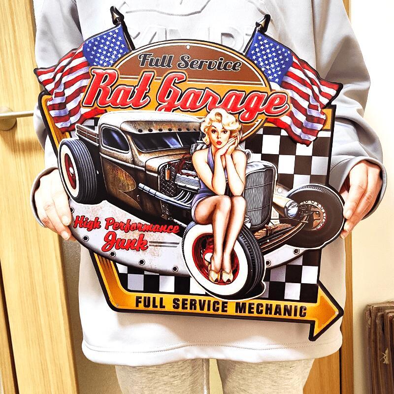 アメリカン レトロ ブリキ看板 大型 ビンテージ セクシー Rat Garage