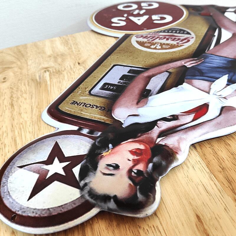 アメリカン レトロ ブリキ看板 ビンテージ セクシー GAS & GO 女性