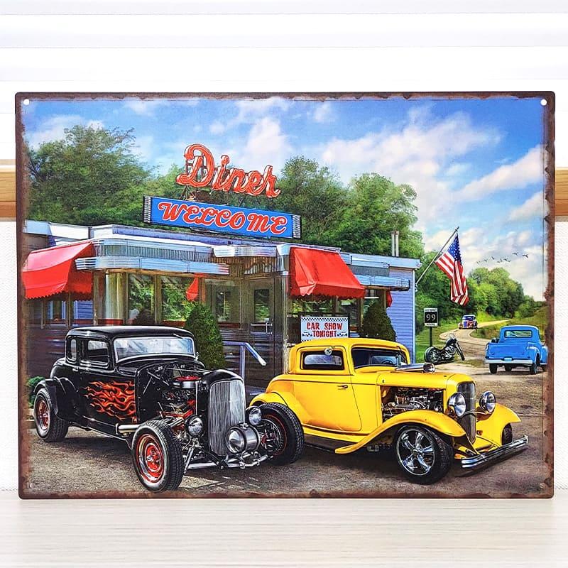 アメリカン　ダイナー　レストラン　レトロ風　看板　カリフォルニア　DINER アメリカン レトロ ブリキ看板 車 アメリカン ダイナー かっこいい