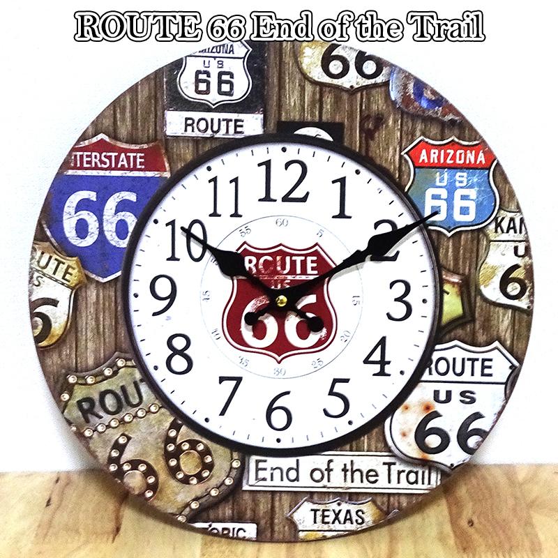 掛時計 Route66 End of the Trail ビンテージ ルート66 カラフル 壁掛け ナンバープレート アメリカン 雑貨 アンティーク おしゃれ バー｜hayamipro