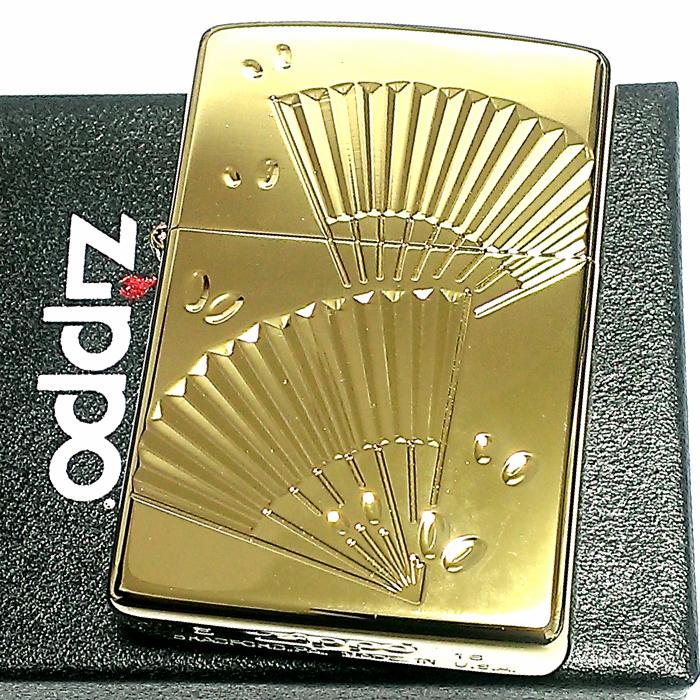 ZIPPO ライター 扇子 ジッポ 金チタン 彫刻 ゴールド 和柄 珍しい 