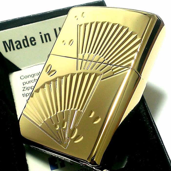 ZIPPO ライター 扇子 ジッポ 金チタン 彫刻 ゴールド 和柄 珍しい 