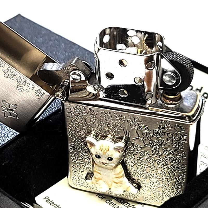 ZIPPO（ジッポー） ライター ネコ メタル 花柄 ジッポ 猫 ホワイト 
