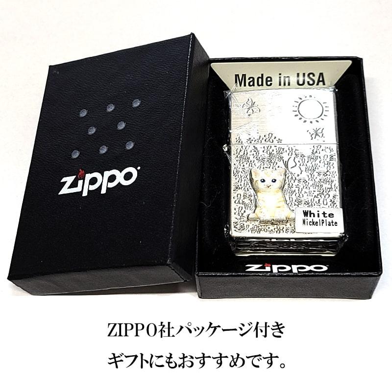 ZIPPO（ジッポー） ライター ネコ メタル 花柄 ジッポ 猫 ホワイト 
