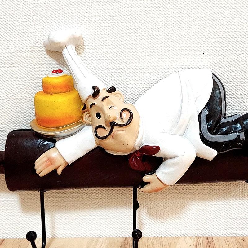 壁掛け トリプルフック フレンチシェフ おじさん 可愛い 3連 収納