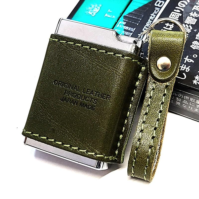 携帯灰皿 屋外 栃木レザー 本革 日本製 角型 箱入り 牛革 7カラー フタ