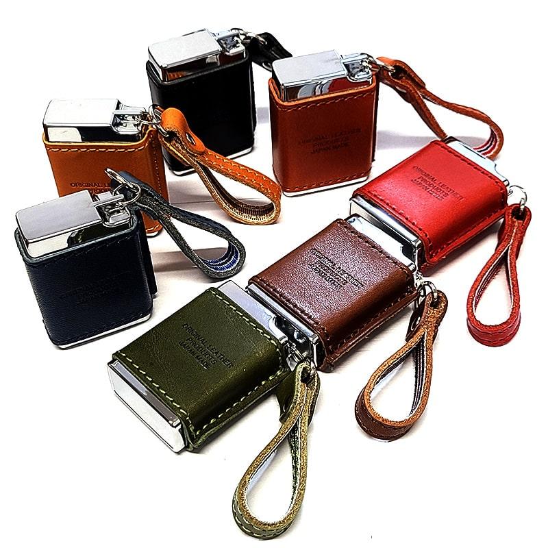 携帯灰皿 屋外 栃木レザー 本革 日本製 角型 箱入り 牛革 7カラー フタ