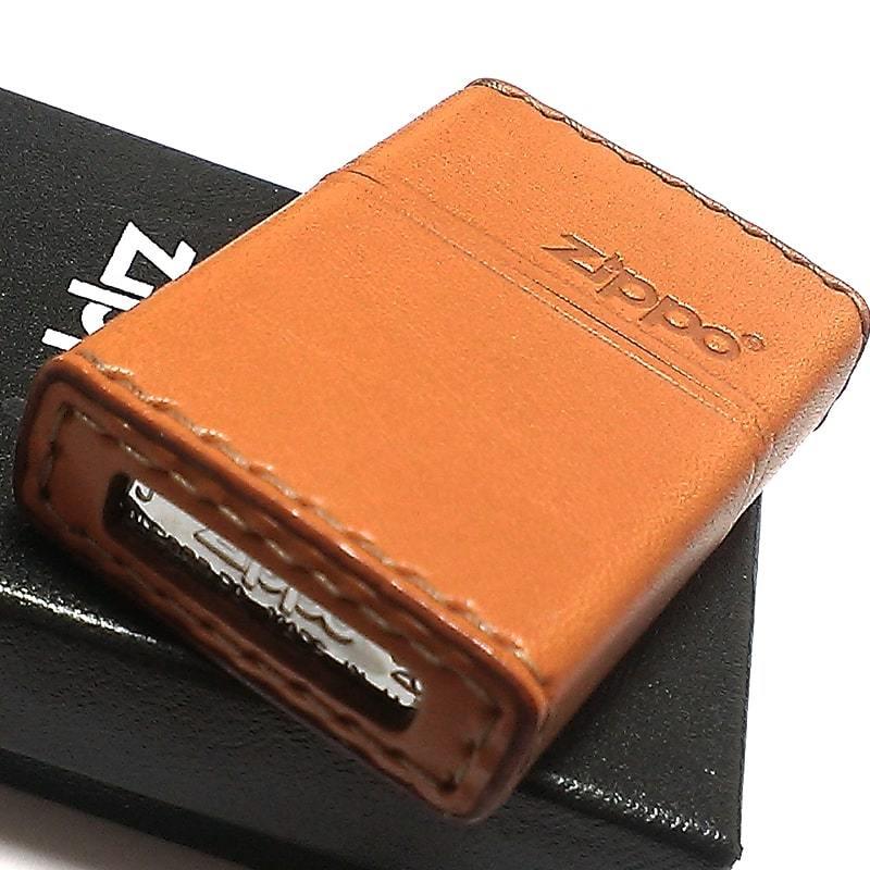 ZIPPO 革巻き ジッポ ライター おしゃれ ライトブラウン ロゴ