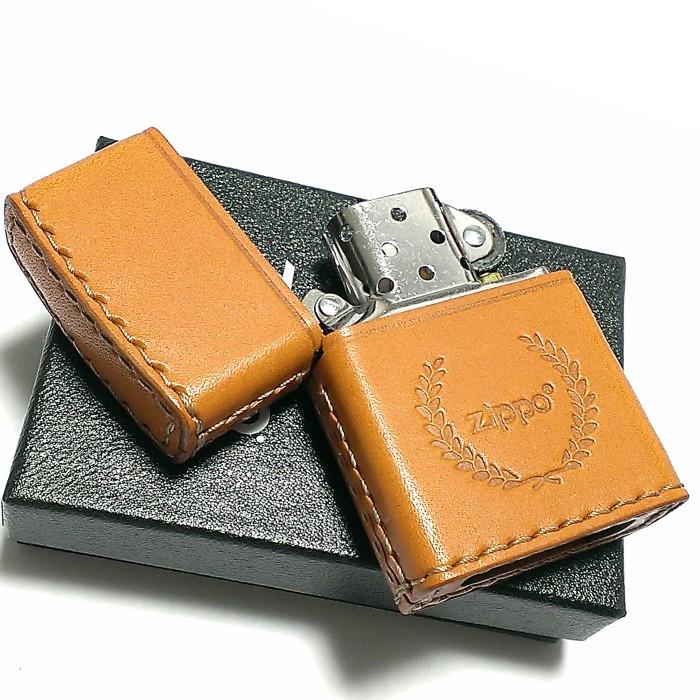 ZIPPO 革巻き ジッポ ライター ライトブラウン ロゴデザイン