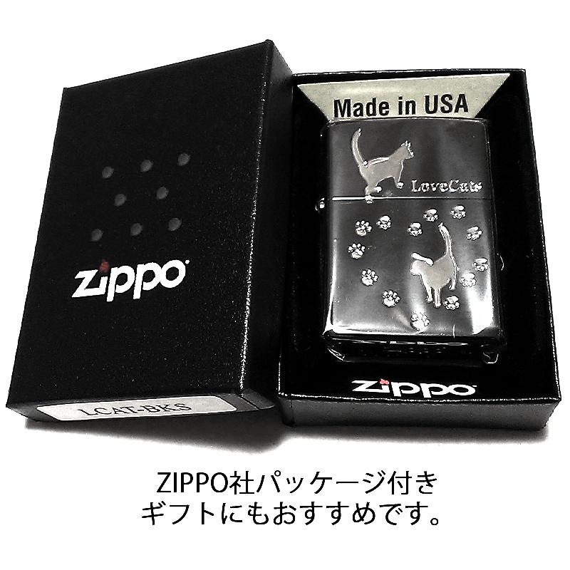 ZIPPO ライター キャット ハート 足跡 猫 ジッポ ブラックニッケル 