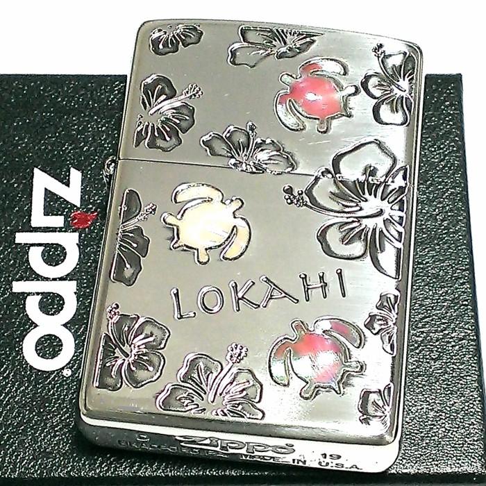 ZIPPO ライター ハワイアン ジッポ 可愛い LOKAHI 天然シェル シルバー