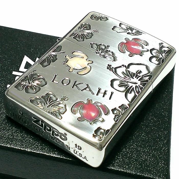 ZIPPO ライター ハワイアン ジッポ 可愛い LOKAHI 天然シェル シルバー