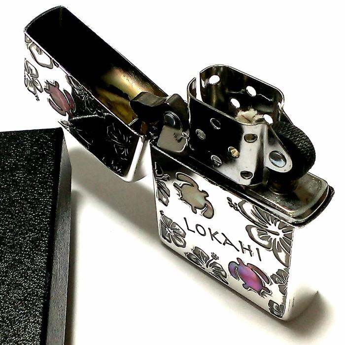 ZIPPO ライター ハワイアン ジッポ 可愛い LOKAHI 天然シェル シルバー