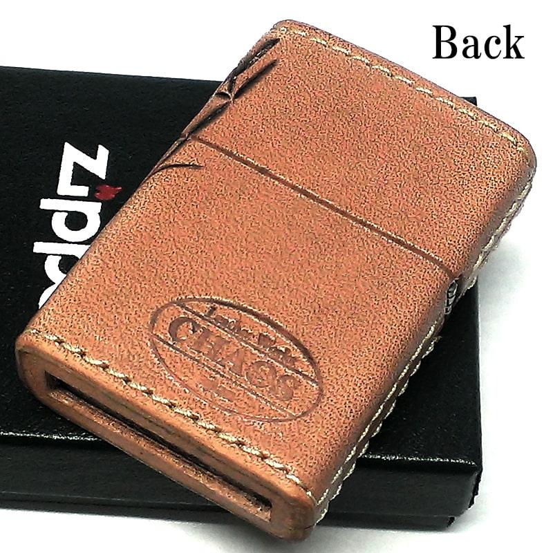 ZIPPO 本革巻き ジッポ ライター カオス 猛虎 トラ 手彫り