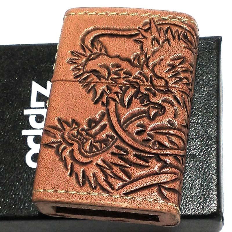 ZIPPO ライター 本革巻き ジッポ カオス 龍神 手彫り Leather Works 牛革 ハンドメイド 彫刻 かっこいい おしゃれ ブランド 高級｜hayamipro｜02