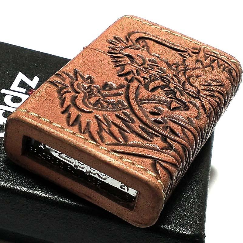 ZIPPO（ジッポー） ライター 本革巻き ジッポ カオス 龍神 手彫り