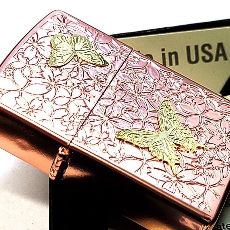 ZIPPO（ジッポー） ライター 蝶と桜 可愛い ジッポ 彫刻 ピンク