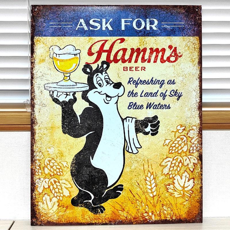 ハムズビール ブリキ看板 可愛い Hamm'sBear インテリア メタルサイン アメリカン レトロ ブリキ看板 アンティーク ハムズビール おしゃれ 壁
