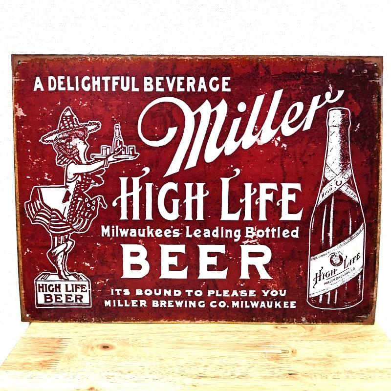 U.S.A vintage MILLER BEER ミラービール サイン看板 アメリカン レトロ ブリキ看板 Miller Bound to Please メタル