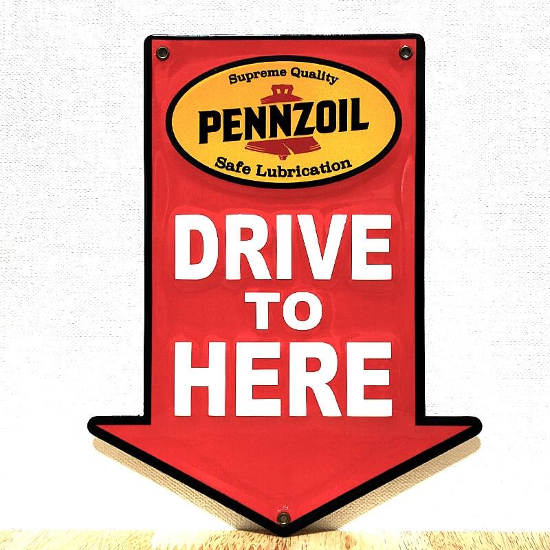 アメリカン レトロ ブリキ看板 PENNZOIL 矢印 ミニエンボスメタル