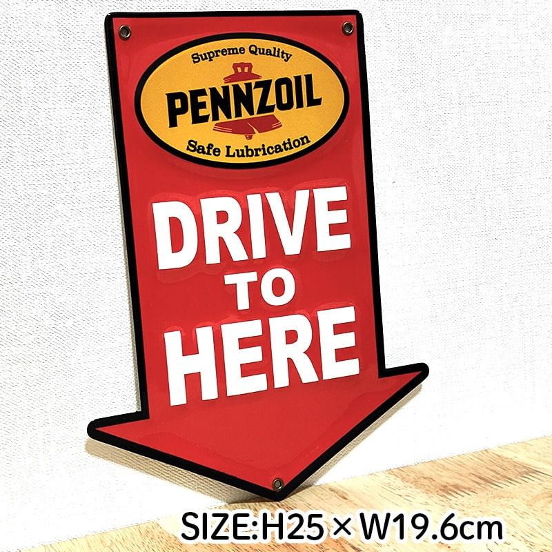アメリカン レトロ ブリキ看板 PENNZOIL 矢印 ミニエンボスメタル