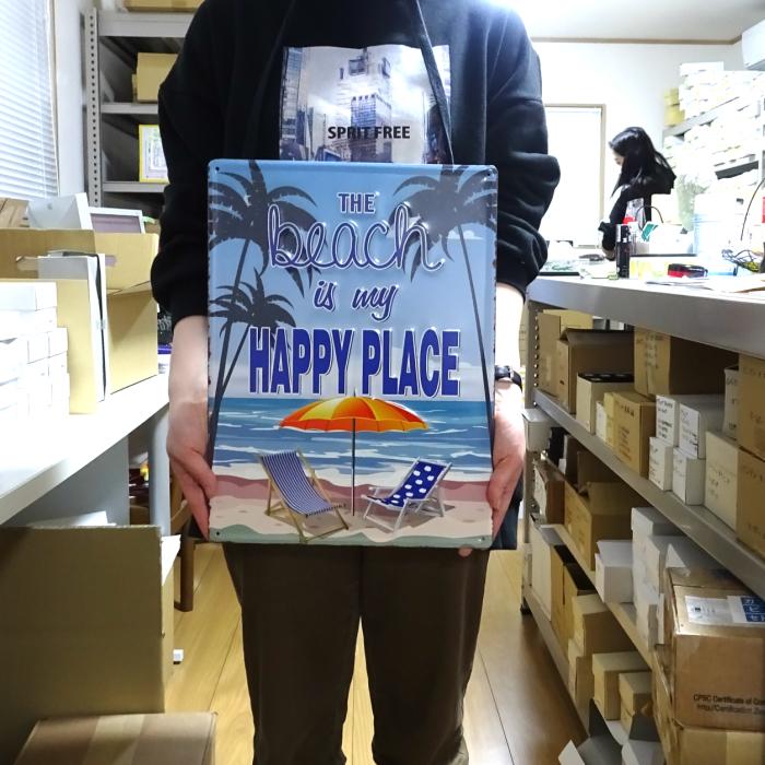 アメリカン レトロ ブリキ看板 ビンテージ HAPPY PLACE Beach ビーチ