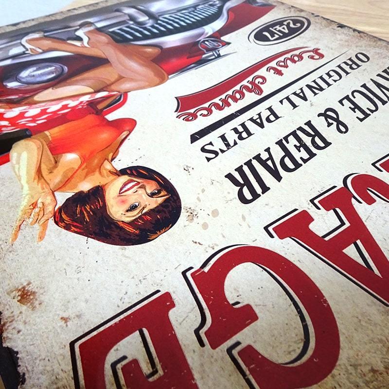 Garage（ガラージ） ブリキ看板 セクシー ヴィンテージカー